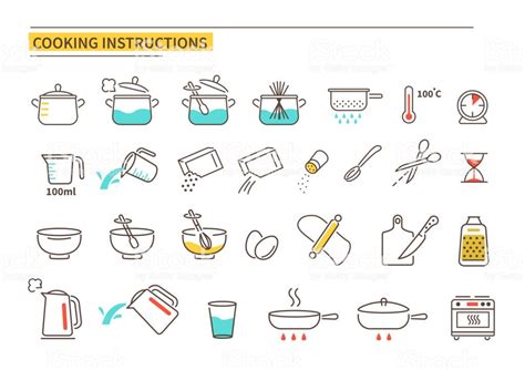 Cooking Instruction Icons Line Style Vector Illustration Isolated On