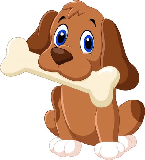 Perro gracioso de dibujos animados con hueso | Vector Premium