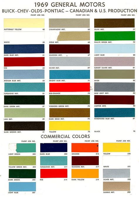 Color Chart Chevy Paint Codes Colors