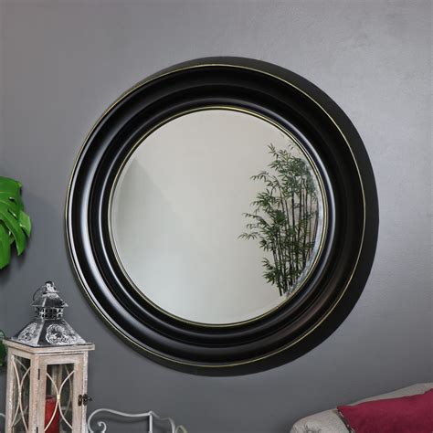Large Round Black Wall Mirror 86cm X 86cm Melody Maison