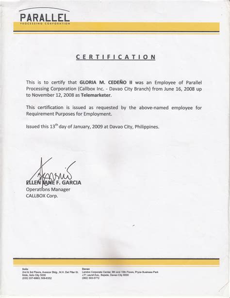 All the details and descriptions of the curriculum of the employee in the company as well as all those positions on which he had been working so far. Certificate Of Employment - Word Excel PDF Formats