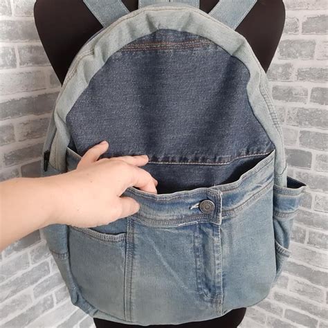 Casual Denim Backpack Blue Hipster Backpack For College Travel Etsy