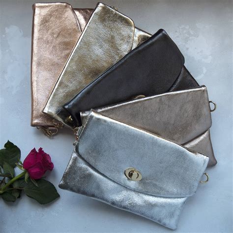 Personalised Metallic Leather Clutch Bag By Grace And Valour