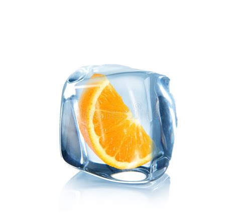 Orange Slice In Ice Cube Stock Image Image Of Cool Solid 25750895