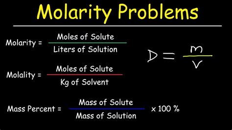 Molarity Molality Volume Mass Percent Mole Fraction Density