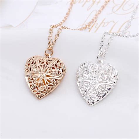 Cheap Heart Shape Necklace Hollow Love Pendant Chain Couples Ts Box Openable To Put Small