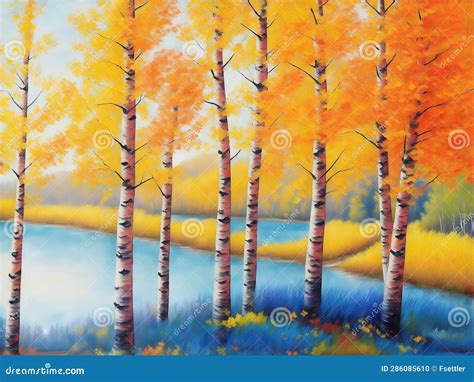 Landscape Of Beautiful Autumn Forest Impressionism Style Oil Painting