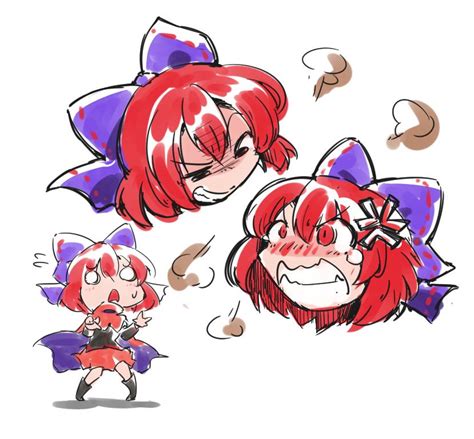 Safebooru 1girl Angry Bow Cape Clenched Teeth Disembodied Head Hair Bow Red Eyes Redhead