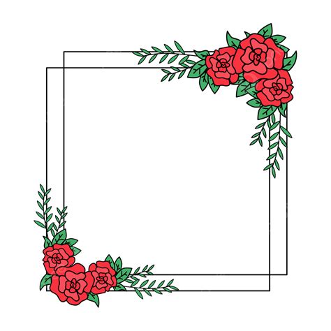 Frame Persegi Bunga Mawar Merah Bunga Mawar Bingkai Persegi Bunga