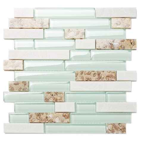Try subway tile in your kitchen 5 of 16 TST Sea Green Glass White Stone Conch Beach Style Tile ...