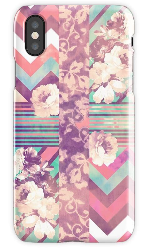 Retro Pink Turquoise Floral Stripe Chevron Pattern Iphone Cases