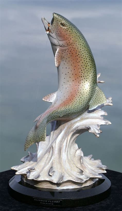 Rainbow Flurry Bronze Trout Sculpture By Mike Curtis Wood Sculpture