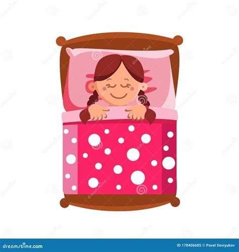 Little Girl Sleeping In Bed Sweet Dreams Vector Stock Illustration