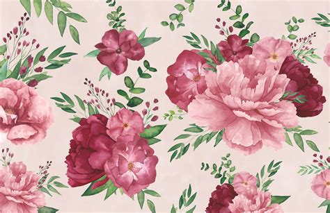 Light Pink Watercolour Floral Print Wallpaper Mural Hovia Uk