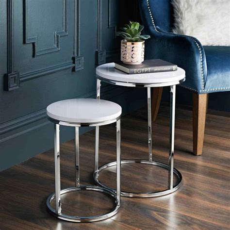 Buy Spot On Dealz Nest Of 2 Round Chrome Tables Metal Frame With White