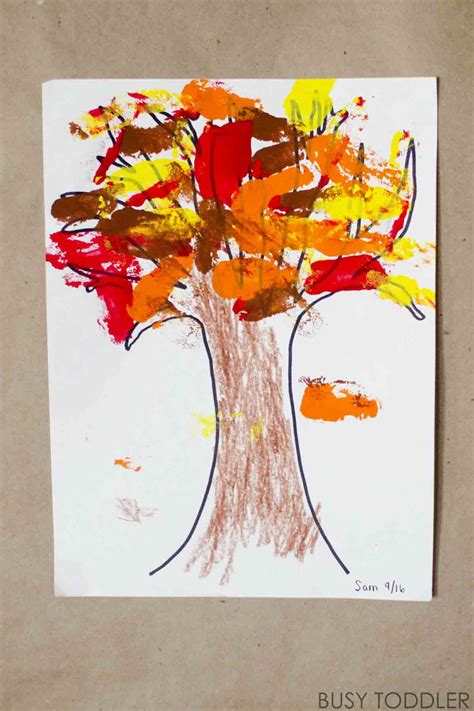 Simple Fall Tree With Cotton Rounds Busy Toddler Fall Art Projects