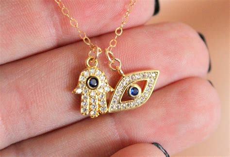BEST SELLER Gold Evil Eye Hamsa Double Charm Necklace Gold Etsy