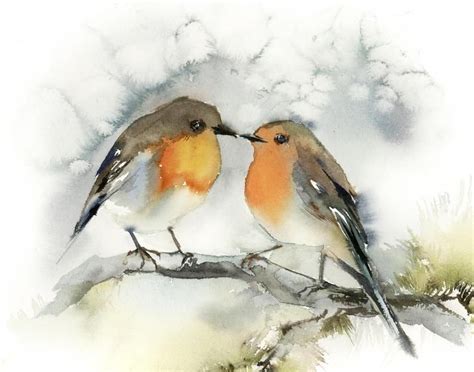 Birds Couple Art Print Bird Watercolor Painting Art Pair Of Etsy