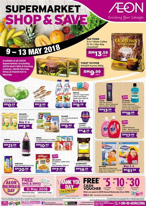 Shoppers online can shop the face shop hot deals section or during the face shop online exclusive sale to enjoy discounts off their favourite then head on over to their retail stores during their promotional events such as the face shop 1 malaysia mega sale, buy 1 free 1 promo, or. AEON Supermarket Shop & Save Promotion (9 May 2018 - 13 ...