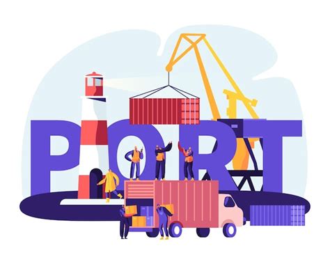Premium Vector Shipping Port Concept Harbor Crane Loading Containers
