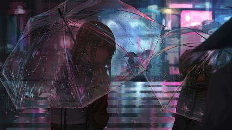 1600x900 Anime Girl In Rain With Umbrella 4k Wallpaper1600x900