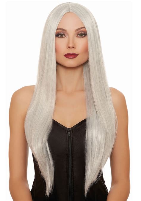 Long Straight Graywhite Mix Wig For Women