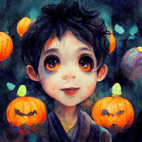 Halloween Anime Boy With Pumpkins · Creative Fabrica