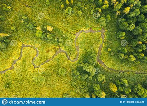 Top View Of A Winding River In A Green Valley Stock Photo Image Of