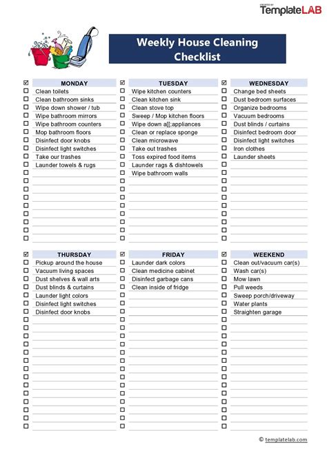Editable 40 Printable House Cleaning Checklist Templates Templatelab Riset