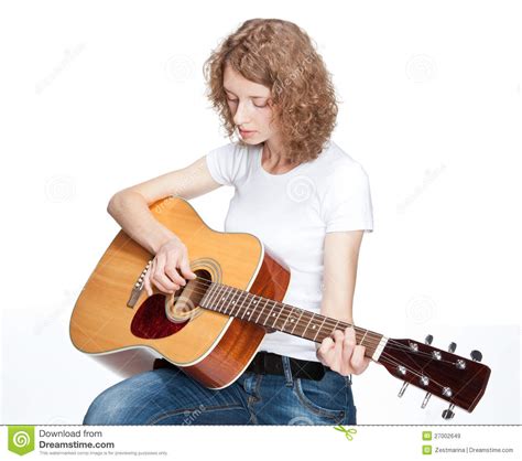 Sad Beautiful Girl Playing On Guitar Stock Image Image