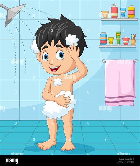 Niño De Dibujos Animados Tomando Un Baño Imagen Vector De Stock Alamy
