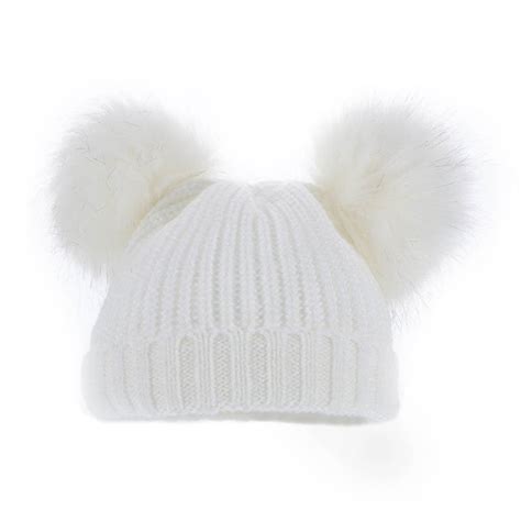 White Double Pom Pom Hat Baby Hat Bumbles And Boo
