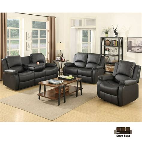 Uenjoy 3 Piece Bonded Leather Recliner Sofa Set With Cup Holder Gold