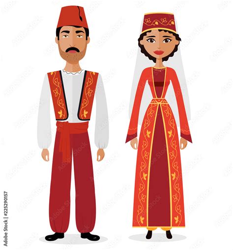 Turkish Couple Man And Woman In Traditional Clothes Vector Illustration