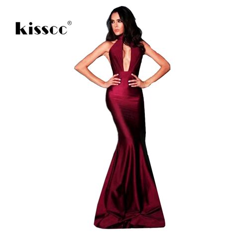 Buy Sexy V Neck Halter Bodycon Maxi Dress Elegant Hollow Out Backless Open Back