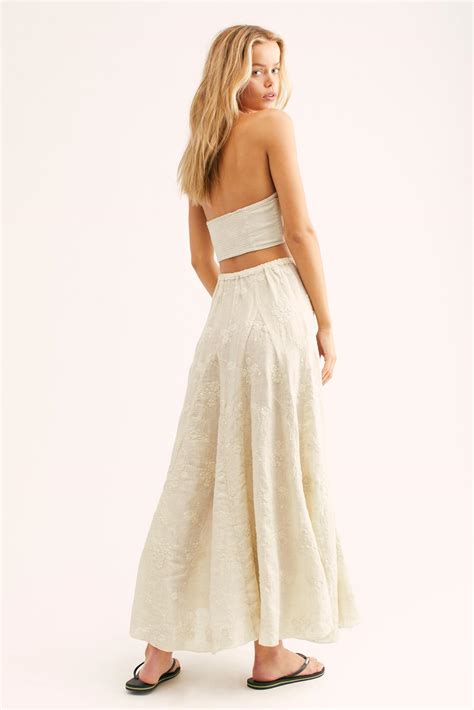Free People Lily Linen Jacquard Maxi Skirt By Cp Shades In Vanilla