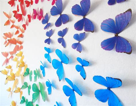 3d Rainbow Wall Butterflies Set Of 70 Etsy Butterfly
