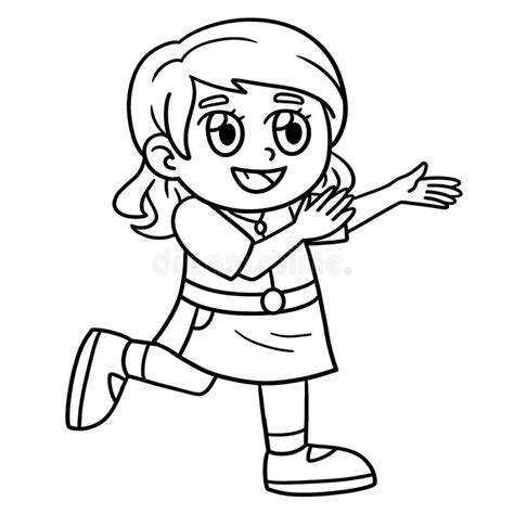 Happy Girl Isolated Coloring Page For Kids Stock Vector Illustration