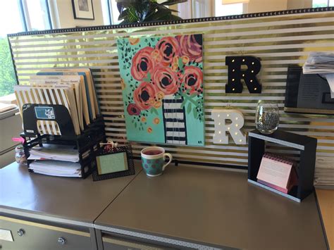 What do you do with a small office space? Cubical decor-black, white, gold, and mint. (With images) | Work cubicle decor, Cubicle decor ...