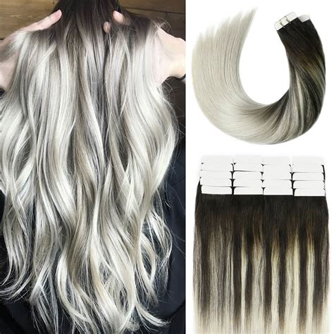 A Ombre Natural Black To Silver Gray Tape In Remy Human Hair