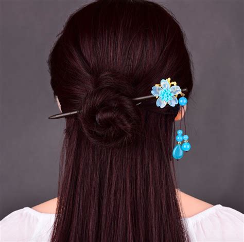 Blue Flower Cherry Blossom Japanese Hair Pin Minimalist Hair Etsy