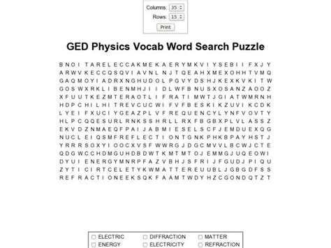 Ged Physics Vocab Word Search Puzzle Worksheet For 11th 12th Grade