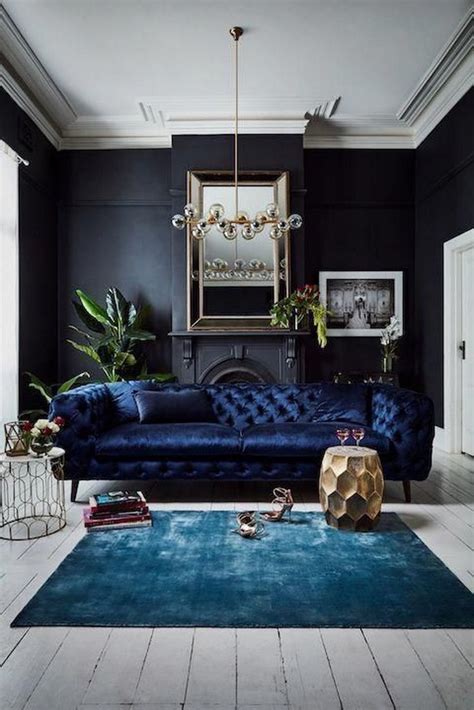 33 Stunning Navy Blue Living Room Decor With Glam Navy Blue Tufted