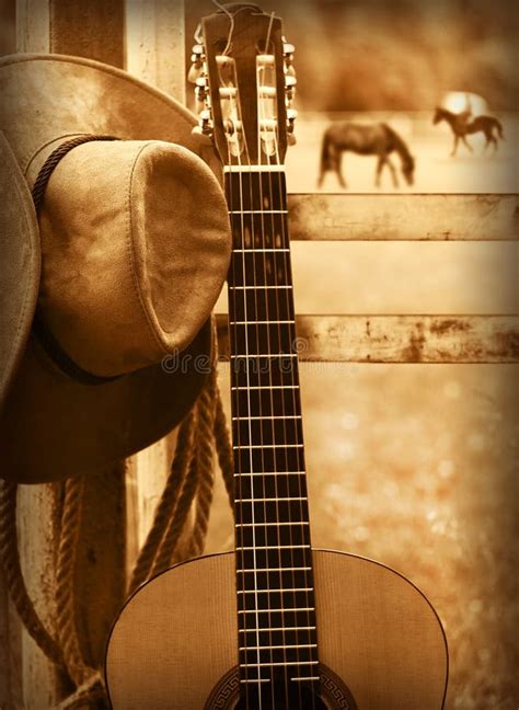 Cowboy Hat And Guitaramerican Music Background Stock Photo Image