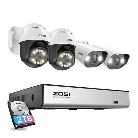 ZOSI 4K 8 Channel 2TB POE NVR Security Camera System With 4 Wired 5MP