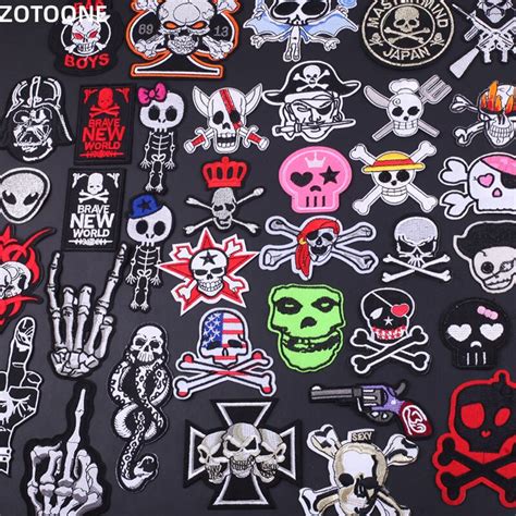Zotoone Iron On Skull Patch Badge Embroidery Punk Patches For Man S
