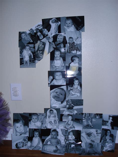 photo collage in shape of child's age - just make a template from a large cardboard box and tape ...