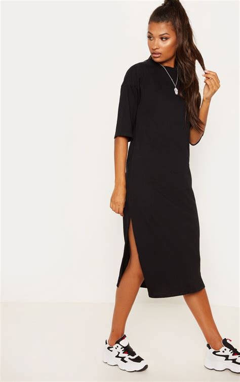 Black Oversized Midi T Shirt Dress T Shirt Midi Dress Tee Dress