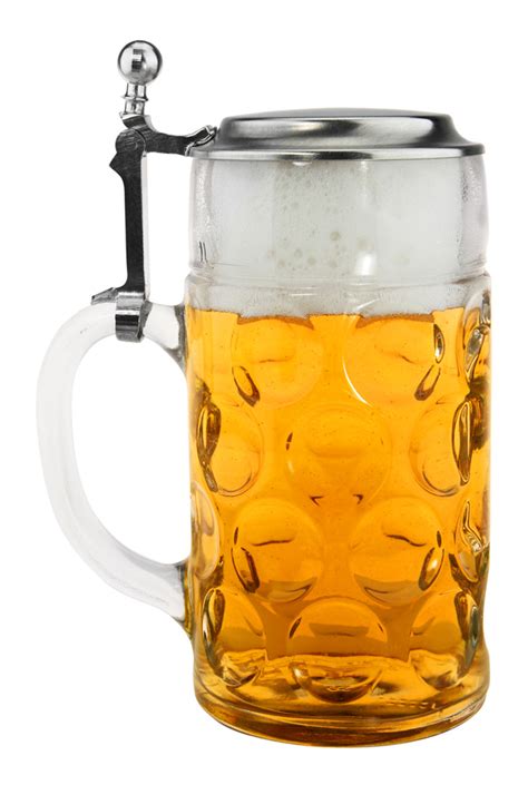 Dimpled Oktoberfest Glass Beer Mug With Flat Pewter Lid 1l