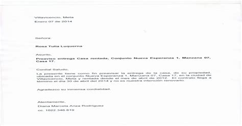 Carta Preaviso Entrega Inmueble Pdf Document
